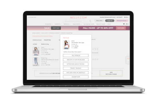 a grey laptop with the display showing a webshop