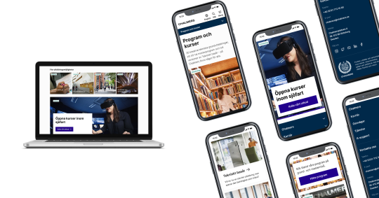 a image of a laptop and six smartphones